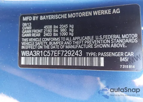 2014 BMW 435I from USA, damaged, VIN WBA3R1C57EF729243